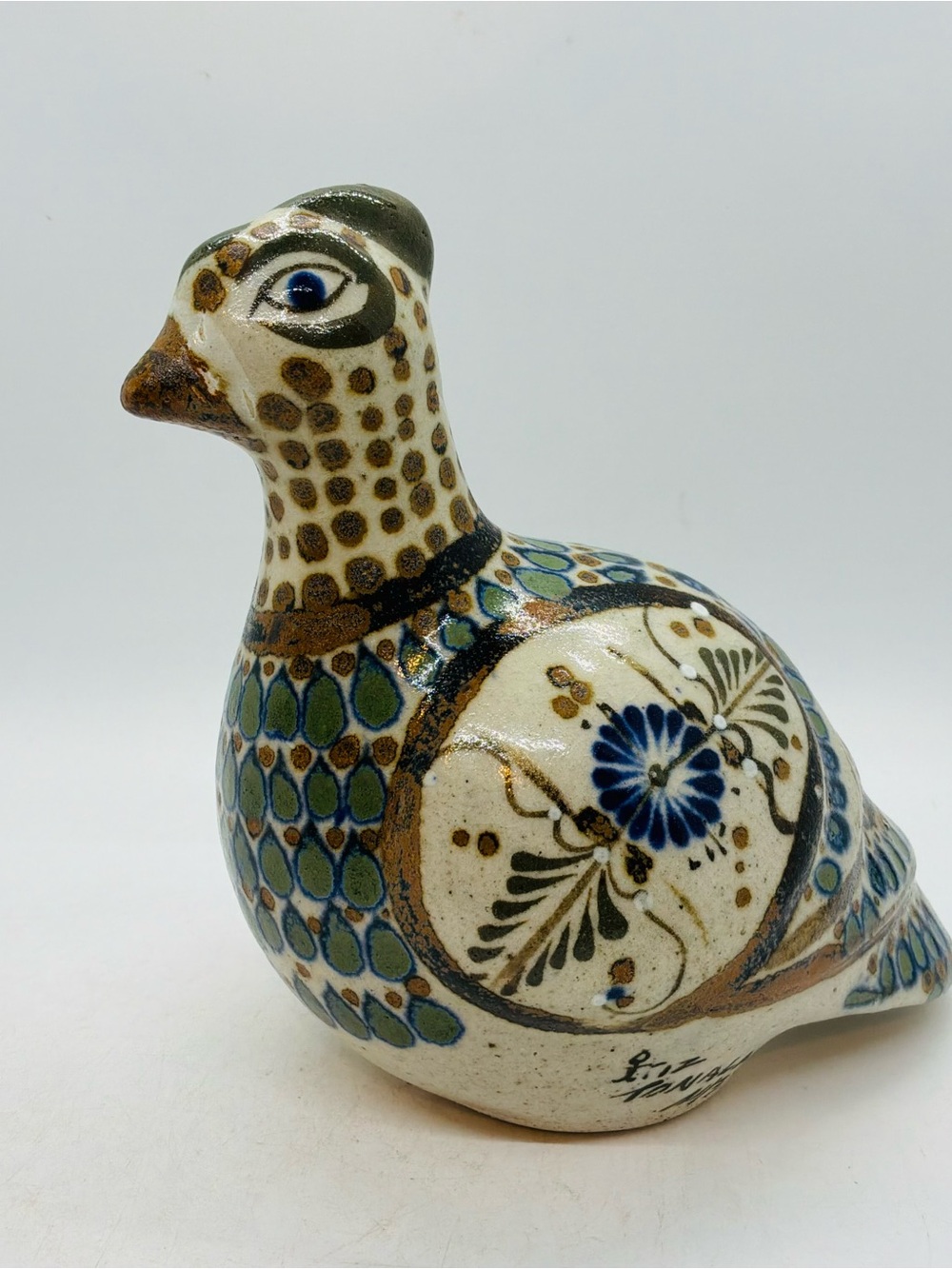 VTG Large Tonala Pottery Hen/Chicken/Quail Bird - Mexico 6” x 6” Hand Painted